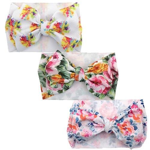 Handmade Luxury 3PCS Baby Accessories Turban Baby Girl Headbands Printed Big Bows Fabric Bow Infant Headwraps bow For Kids