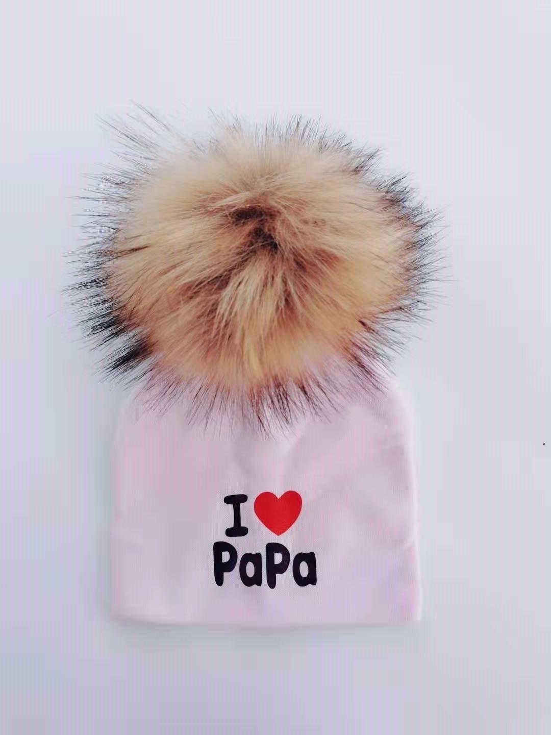 Newborn Cotton Hats Baby Pom Pom Childre Infant Hats For BabY Boys and Girls Wth Printed "I love mama " and " Design