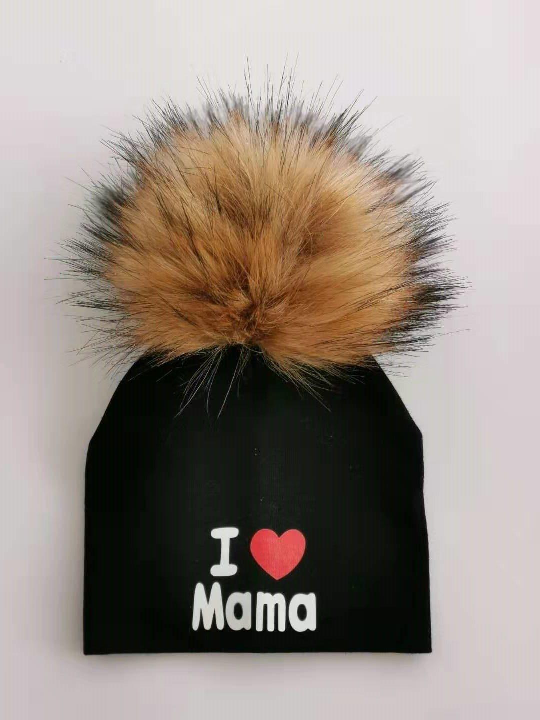 Newborn Cotton Hats Baby Pom Pom Childre Infant Hats For BabY Boys and Girls Wth Printed "I love mama " and " Design