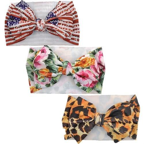 Handmade Luxury 3PCS Baby Accessories Turban Baby Girl Headbands Printed Big Bows Fabric Bow Infant Headwraps bow For Kids