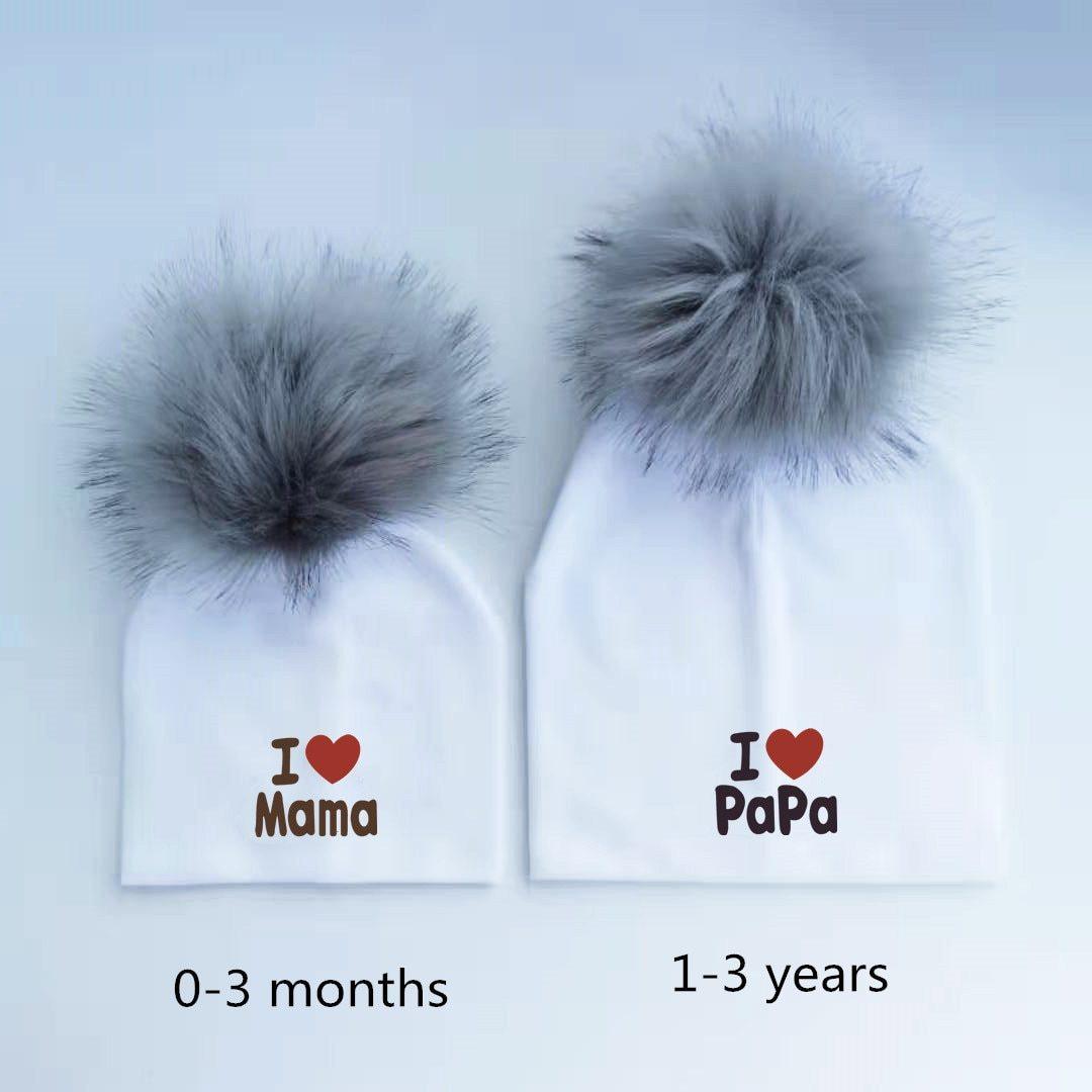 Newborn Cotton Hats Baby Pom Pom Childre Infant Hats For BabY Boys and Girls Wth Printed "I love mama " and " Design