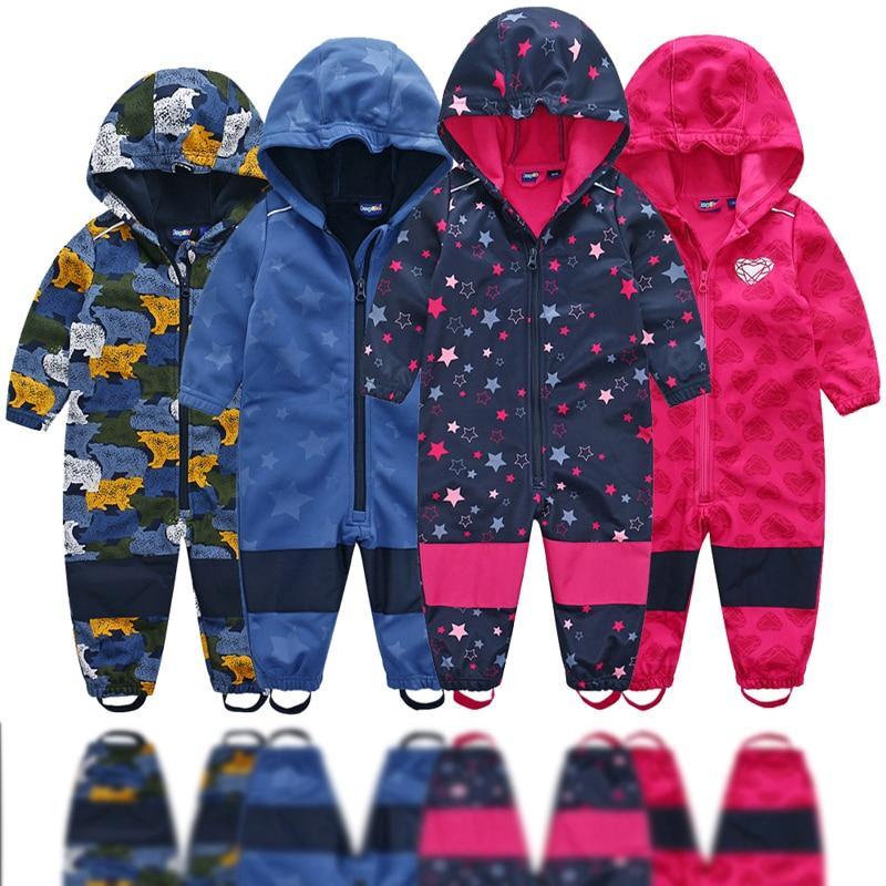 Modern Designer Ski suit For Children Soft Shell Outdoor Jacket Waterproof  Fleece Lining Jumpsuit For Boys and Girls In Modern Colorful Design