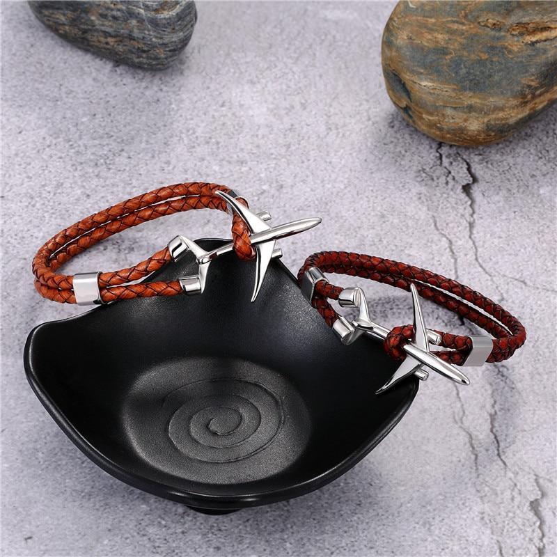 Modern Stainless Steel Airplane Anchor Luxury Bracelets For Men And Women Genuine Multi-Layer Leather Elegant Bracelet Freestyle Home Jewelry