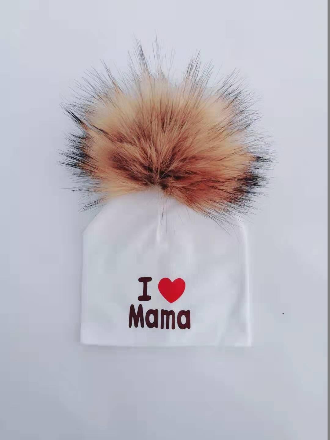 Newborn Cotton Hats Baby Pom Pom Childre Infant Hats For BabY Boys and Girls Wth Printed "I love mama " and " Design
