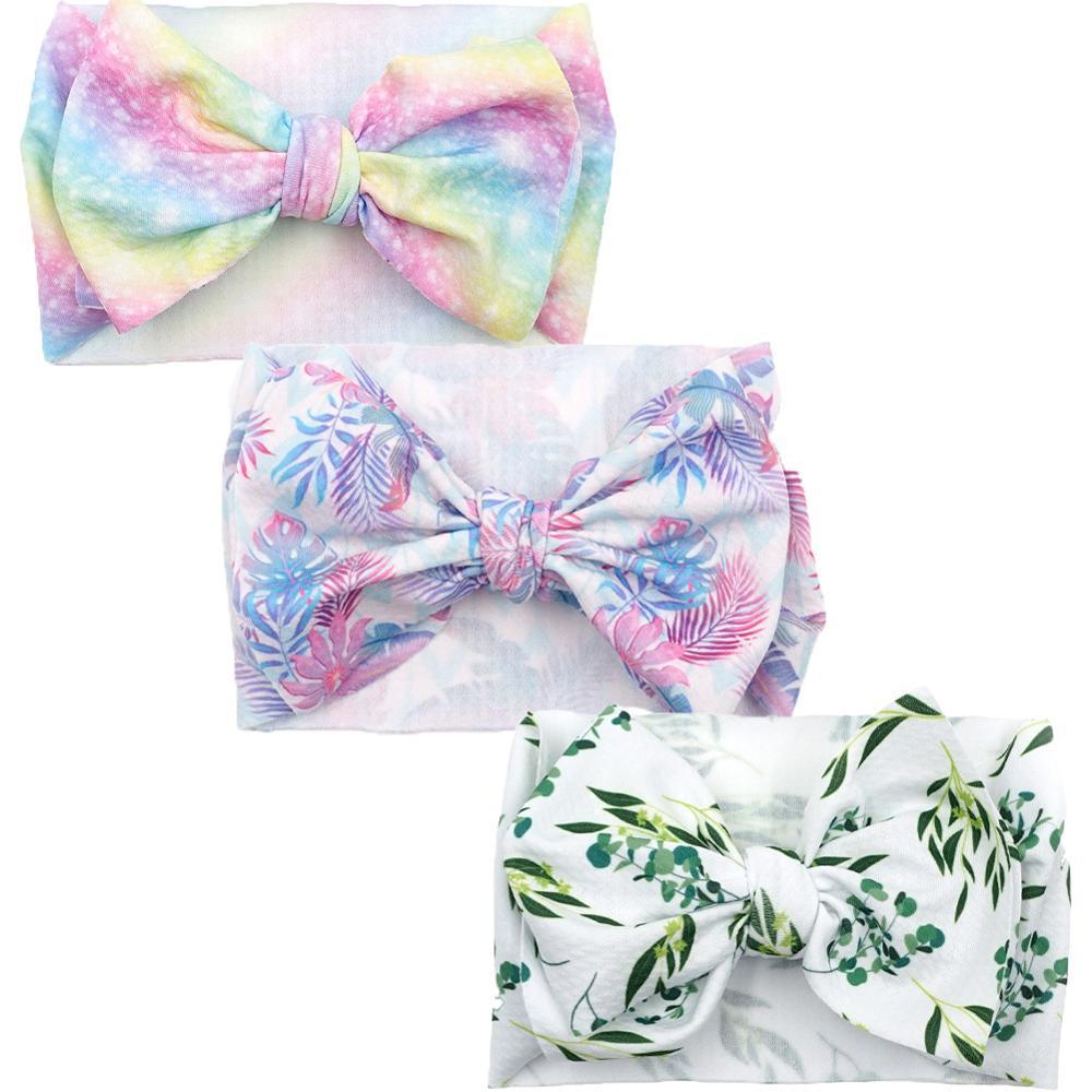 Handmade Luxury 3PCS Baby Accessories Turban Baby Girl Headbands Printed Big Bows Fabric Bow Infant Headwraps bow For Kids