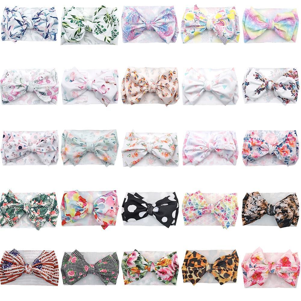 Handmade Luxury 3PCS Baby Accessories Turban Baby Girl Headbands Printed Big Bows Fabric Bow Infant Headwraps bow For Kids