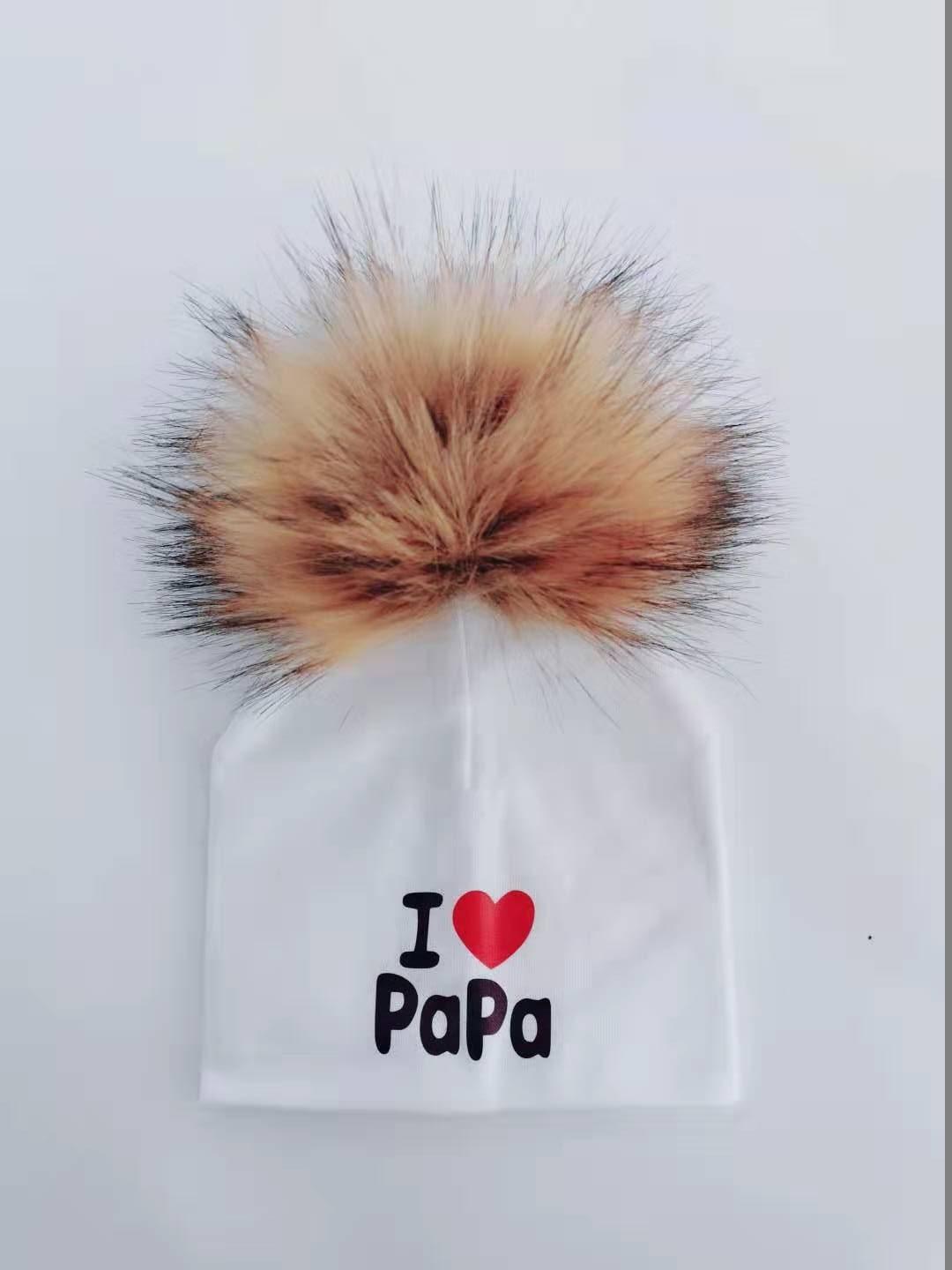Newborn Cotton Hats Baby Pom Pom Childre Infant Hats For BabY Boys and Girls Wth Printed "I love mama " and " Design
