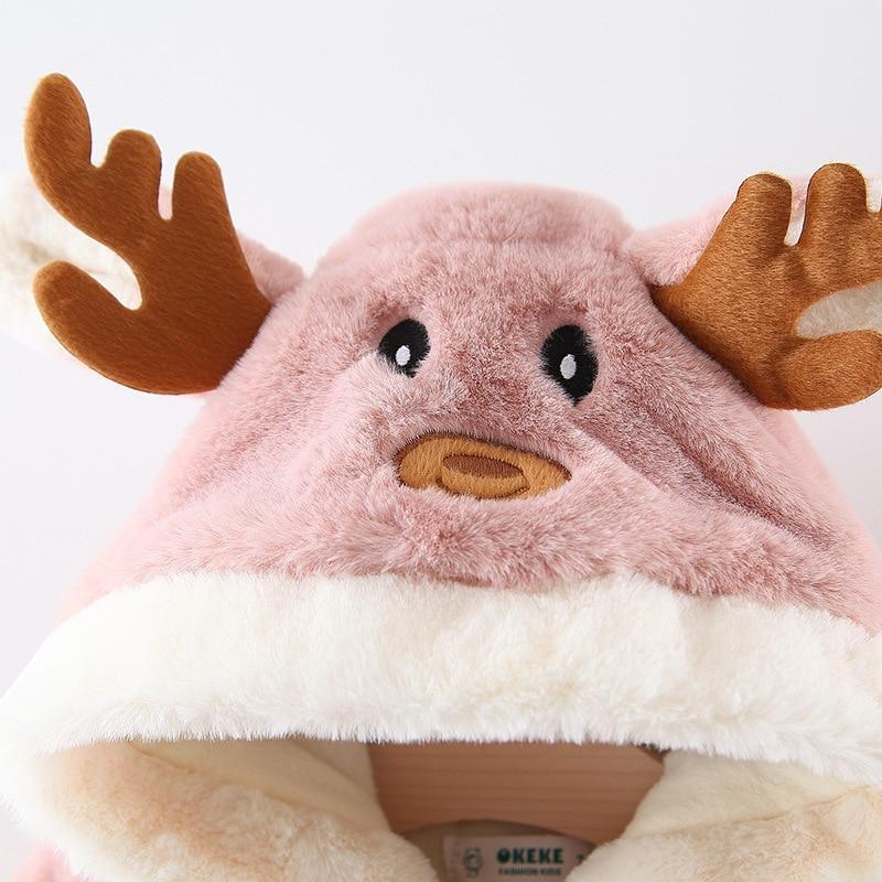 Modern New Christmas Winter LuxuryElegant Cute Elk Cartoon Hooded Soft Coat Cape for Baby Girls
