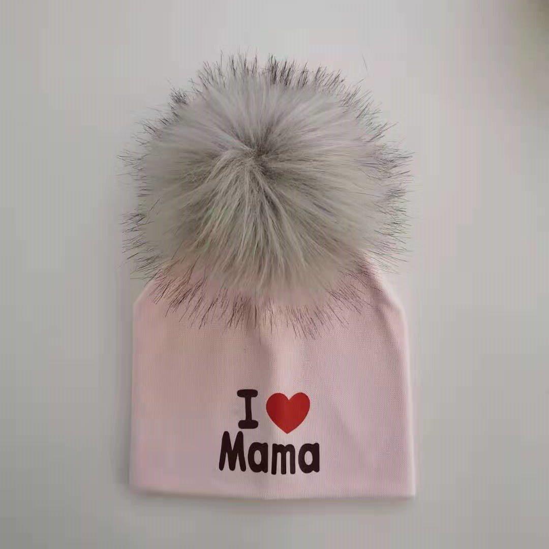 Newborn Cotton Hats Baby Pom Pom Childre Infant Hats For BabY Boys and Girls Wth Printed "I love mama " and " Design