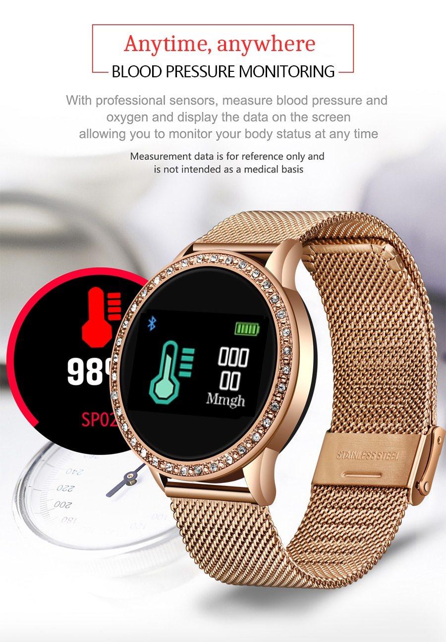 Luxury Ladies Smart Watch For Women With  Blood Pressure Heart Rate Monitor Fitness tracker And Sport Smart Band Alarm Clock Reminder Smartwatch