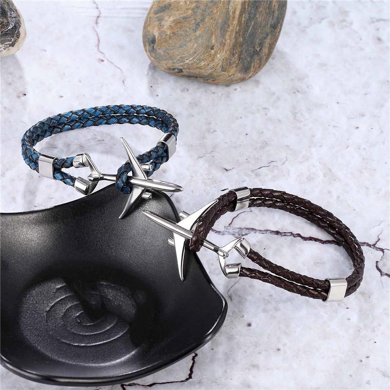 Modern Stainless Steel Airplane Anchor Luxury Bracelets For Men And Women Genuine Multi-Layer Leather Elegant Bracelet Freestyle Home Jewelry