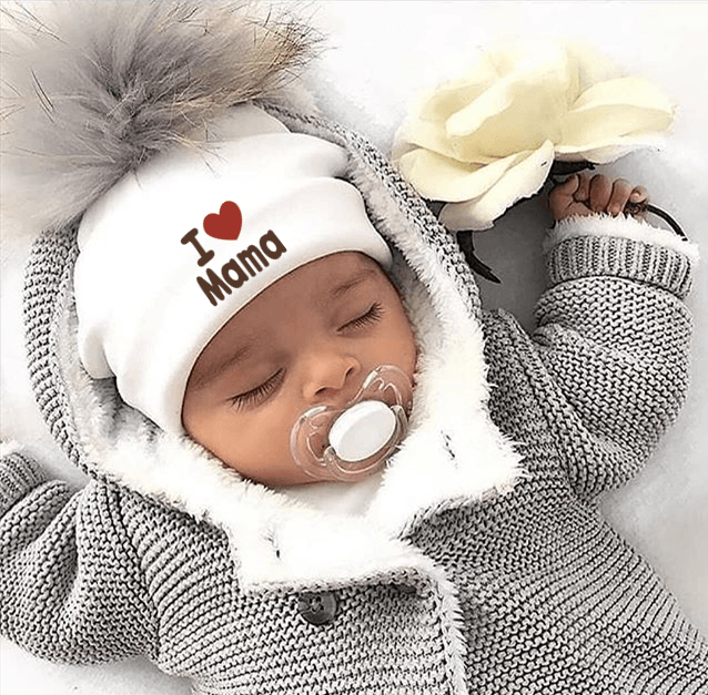 Newborn Cotton Hats Baby Pom Pom Childre Infant Hats For BabY Boys and Girls Wth Printed "I love mama " and " Design