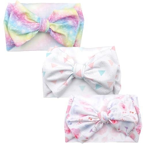 Handmade Luxury 3PCS Baby Accessories Turban Baby Girl Headbands Printed Big Bows Fabric Bow Infant Headwraps bow For Kids