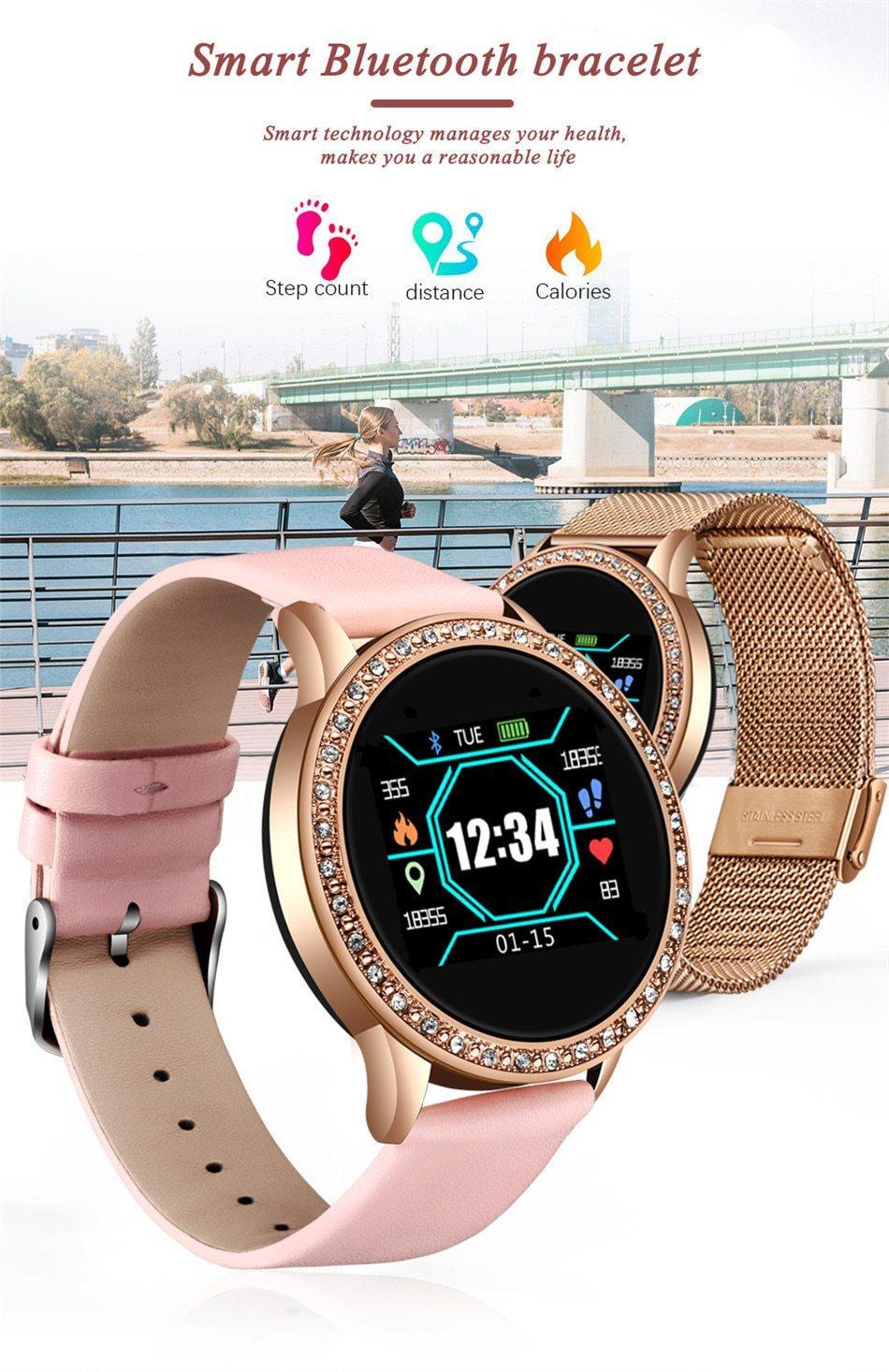 Luxury Ladies Smart Watch For Women With  Blood Pressure Heart Rate Monitor Fitness tracker And Sport Smart Band Alarm Clock Reminder Smartwatch