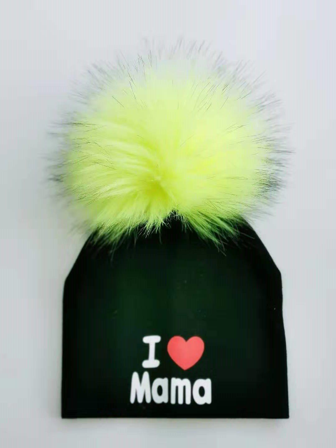 Newborn Cotton Hats Baby Pom Pom Childre Infant Hats For BabY Boys and Girls Wth Printed "I love mama " and " Design