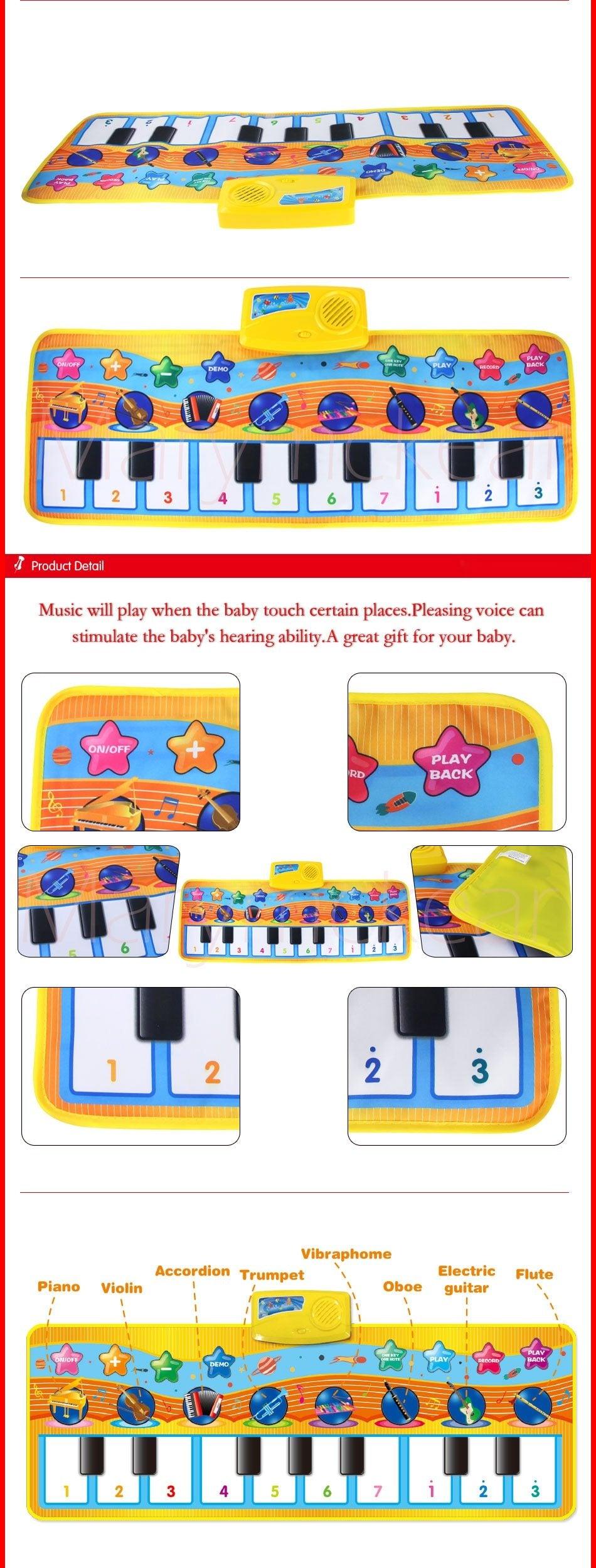 Music Piano Play Mat Multi-function with Instrument Sound Demo Songs Cloth Musical Carpet Educational Toys For Kids