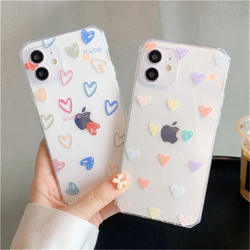 Love Heart Transparent Shockproof Phone Case For iPhone 12 11 Pro Max 7 8 Plus X XS Max XR Lens Protection Soft Cover Love Heart Pattern Soft Flexible Ultra-thin Shockproof Cover Women Girls Phone Case