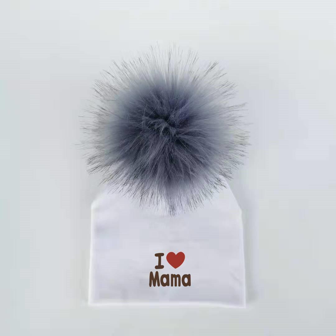 Newborn Cotton Hats Baby Pom Pom Childre Infant Hats For BabY Boys and Girls Wth Printed "I love mama " and " Design