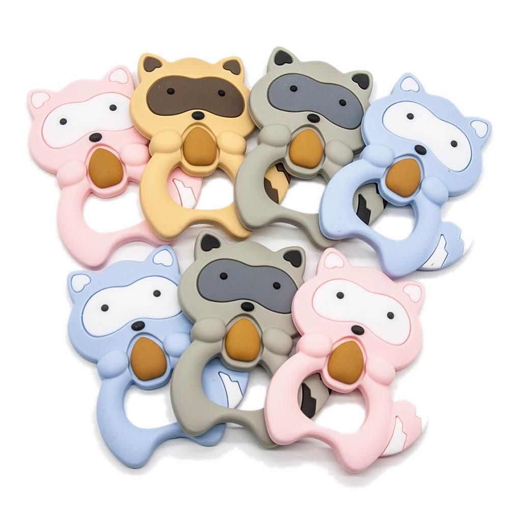 Silicone Raccoon Animal Cartoon Teether  Food Grade Chewable  Teething Toddle Safe For Baby And Perfect Gift For Babies