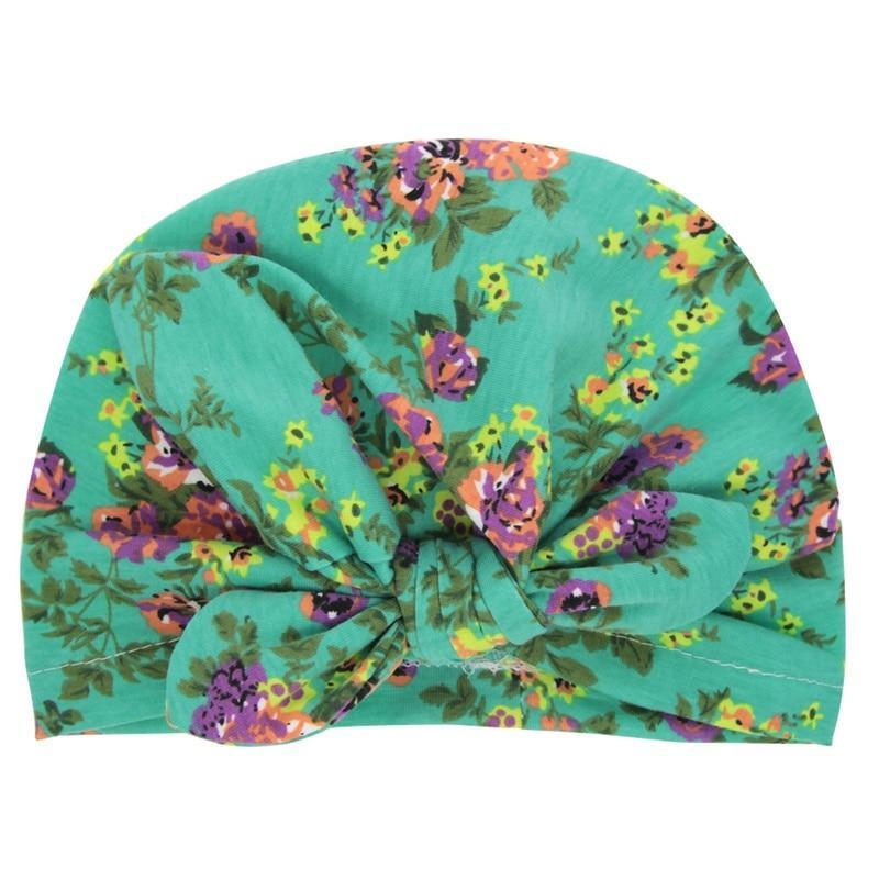 Baby Headband Hat With Bowknot Rubber Ear Print Cotton Stretchy Turban Headband Beanie Hat Girls Headband