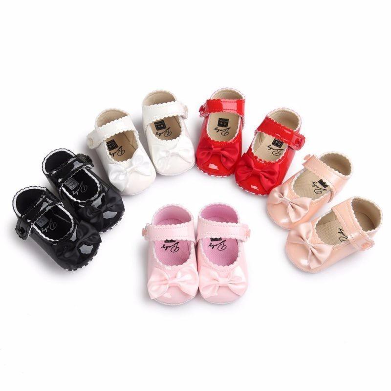 Red Princess Baby Girl Shoes Newborns Butterfly-knot PU Leather Shoes Infants Crib Soft Fashion Footwear Shoes