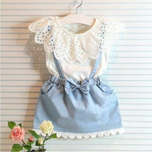 Toddler Kid Girl Ruffles Tops T-shirt  Strap Dress Outfit Cute Clothes Set Perfect Gift Unique Design