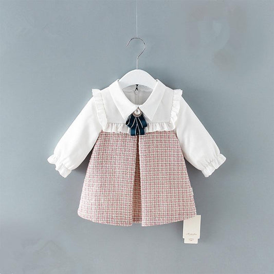 Modern Retro Vintage Handade Cute Newborn Infant Toddler Baby Girls Dress with A-line Lantern Sleeve For Girls Kids