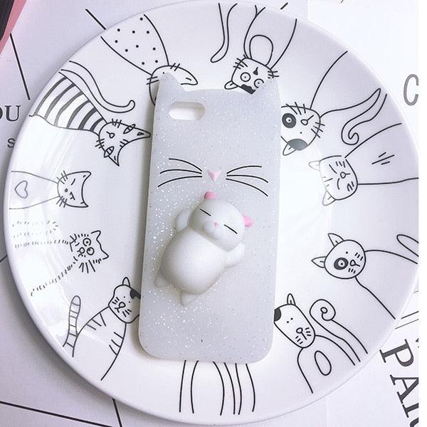 Cat Soft Silicone Mobile Phone Case Back Cover 3D Cute Bear Seal Phone Case For iPhone 6 6S 7 8 Plus X Case Cartoon Cat Ear Silicone Case For iPhone5S SE 8 Plus