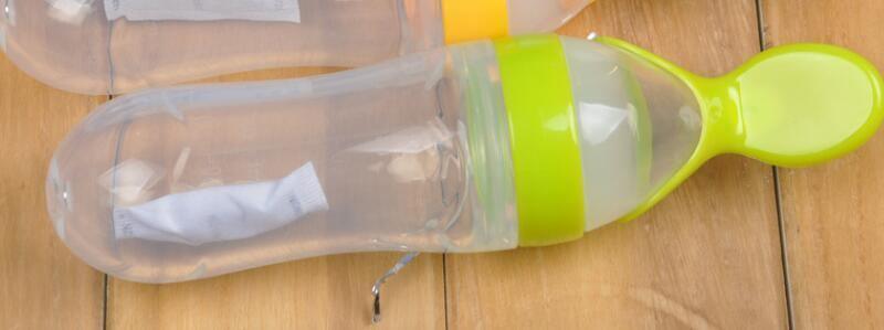 Safety Silicone Bottle For Infant Dids Deeding Bottles With Spoon Baby Food Supplement Bottle Cup For Kids