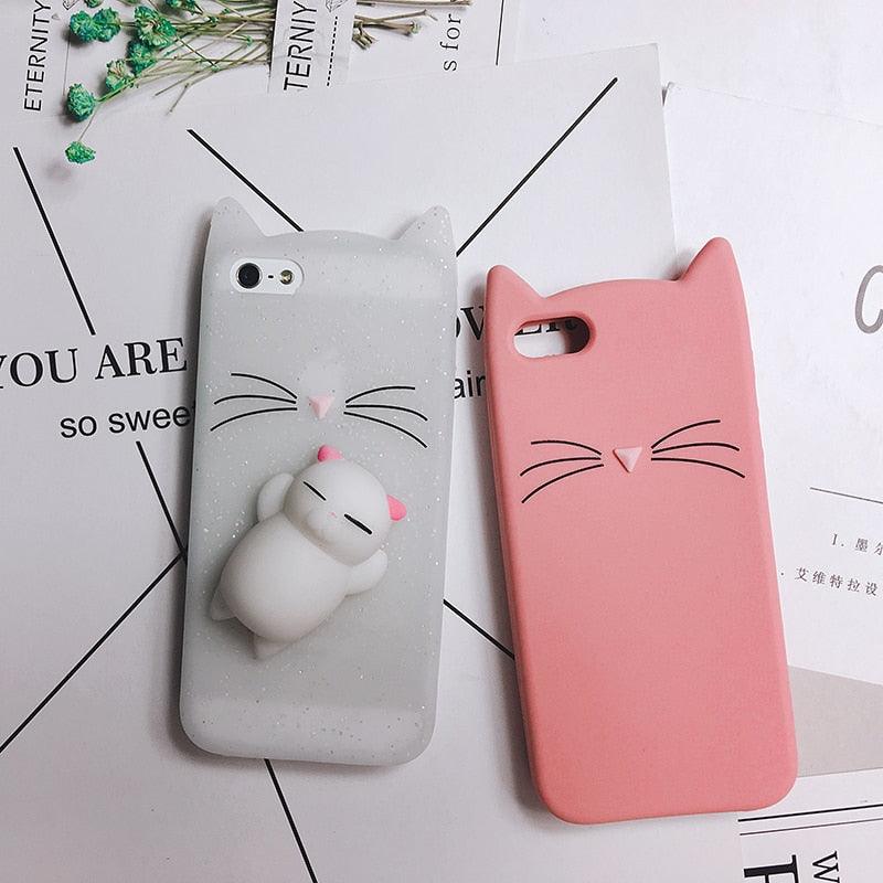 Cat Soft Silicone Mobile Phone Case Back Cover 3D Cute Bear Seal Phone Case For iPhone 6 6S 7 8 Plus X Case Cartoon Cat Ear Silicone Case For iPhone5S SE 8 Plus