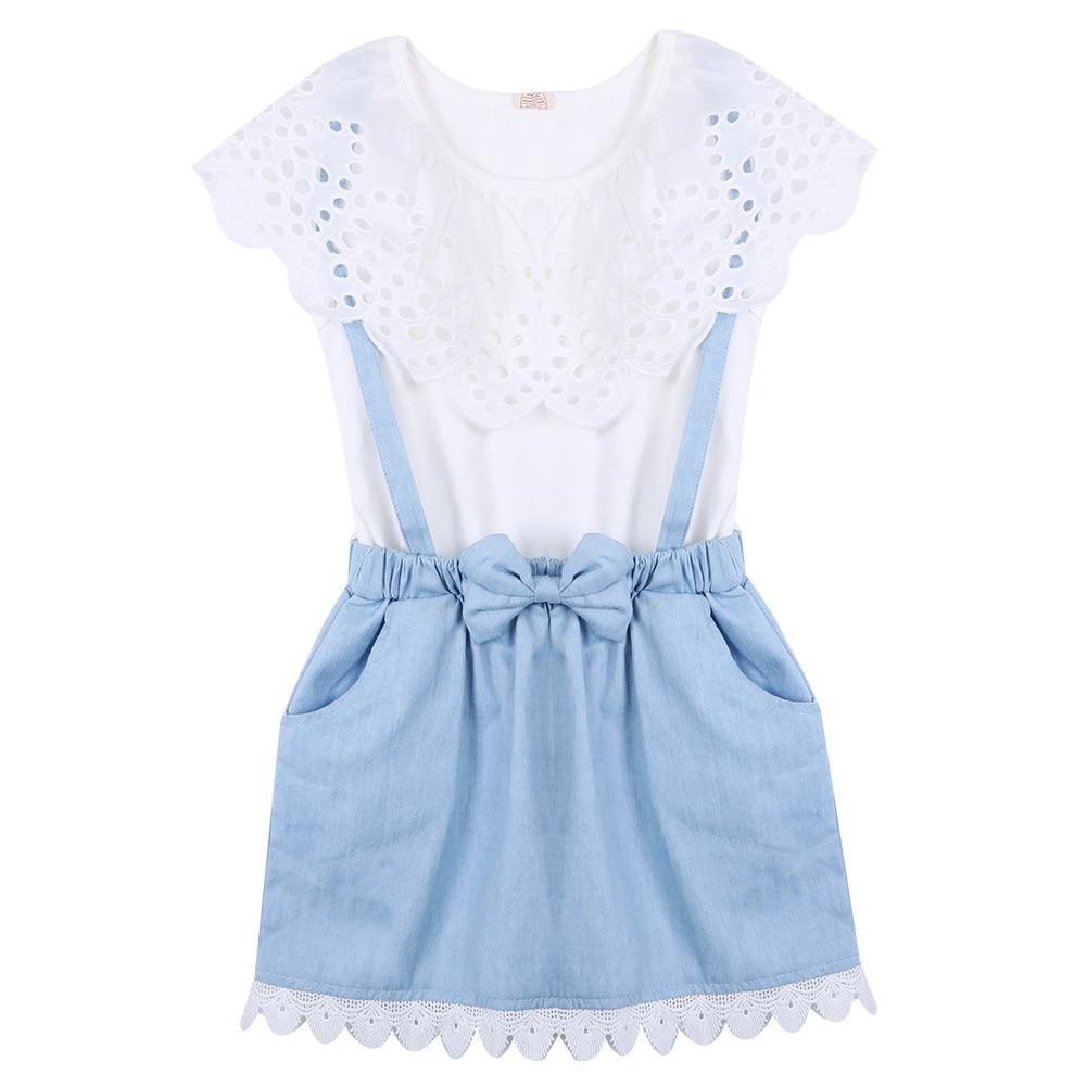 Toddler Kid Girl Ruffles Tops T-shirt  Strap Dress Outfit Cute Clothes Set Perfect Gift Unique Design