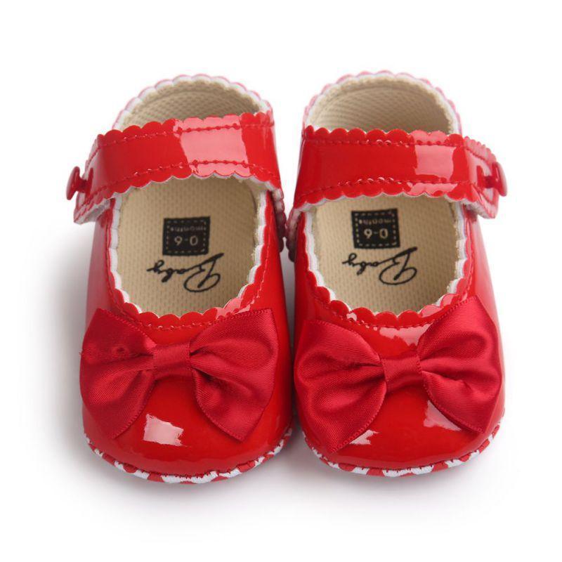 Red Princess Baby Girl Shoes Newborns Butterfly-knot PU Leather Shoes Infants Crib Soft Fashion Footwear Shoes