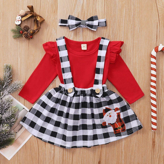 Cute Outfits Autumn Winter Plaid Suspender  Christmas Dress Clothing  Kids Girls Skirts