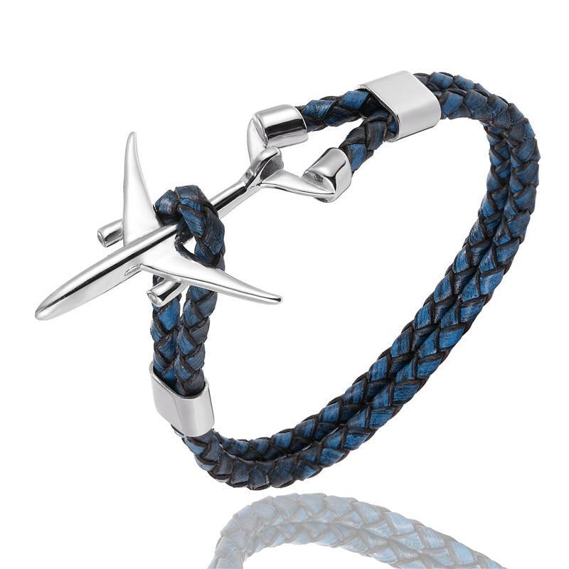 Modern Stainless Steel Airplane Anchor Luxury Bracelets For Men And Women Genuine Multi-Layer Leather Elegant Bracelet Freestyle Home Jewelry