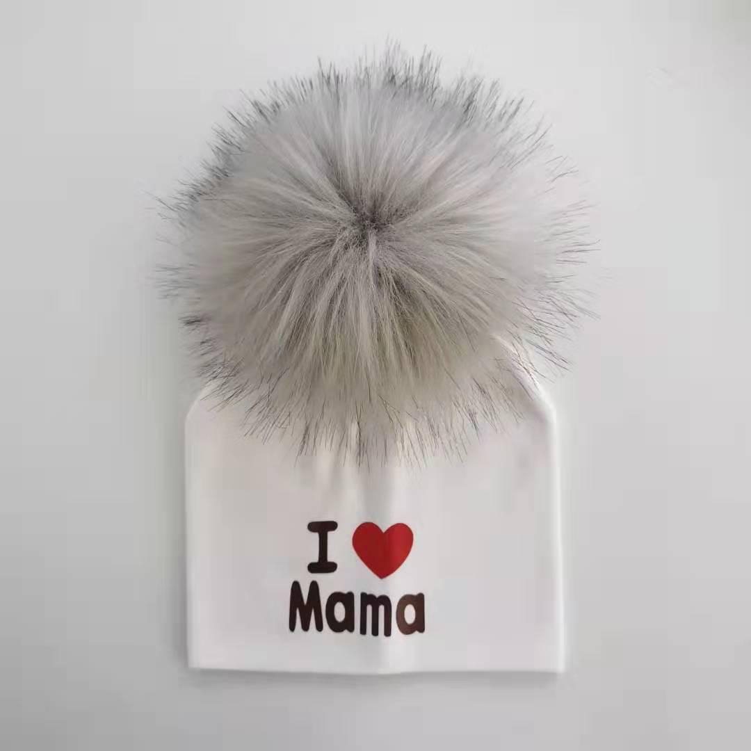 Newborn Cotton Hats Baby Pom Pom Childre Infant Hats For BabY Boys and Girls Wth Printed "I love mama " and " Design
