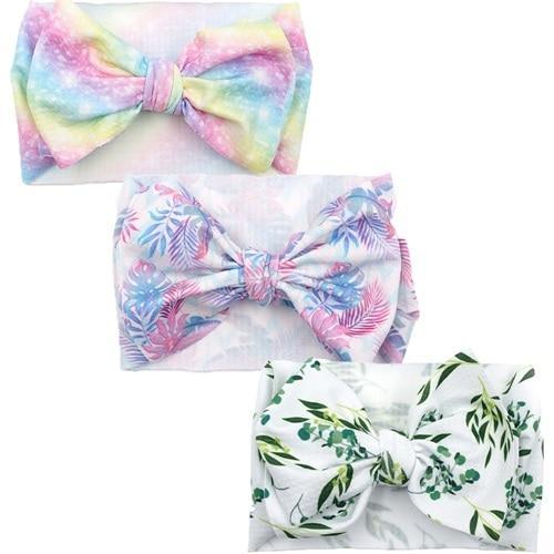 Handmade Luxury 3PCS Baby Accessories Turban Baby Girl Headbands Printed Big Bows Fabric Bow Infant Headwraps bow For Kids