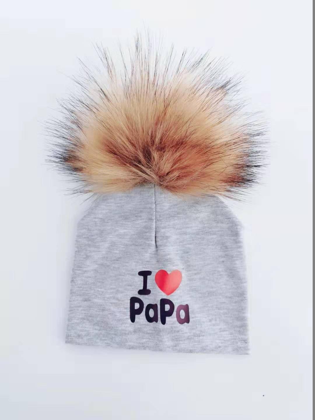 Newborn Cotton Hats Baby Pom Pom Childre Infant Hats For BabY Boys and Girls Wth Printed "I love mama " and " Design