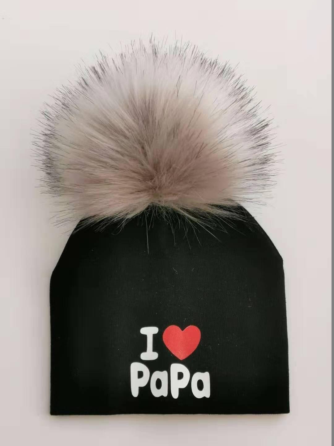 Newborn Cotton Hats Baby Pom Pom Childre Infant Hats For BabY Boys and Girls Wth Printed "I love mama " and " Design