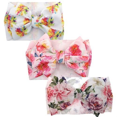 Handmade Luxury 3PCS Baby Accessories Turban Baby Girl Headbands Printed Big Bows Fabric Bow Infant Headwraps bow For Kids