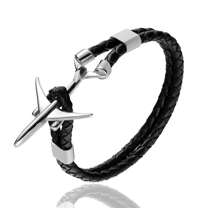 Modern Stainless Steel Airplane Anchor Luxury Bracelets For Men And Women Genuine Multi-Layer Leather Elegant Bracelet Freestyle Home Jewelry