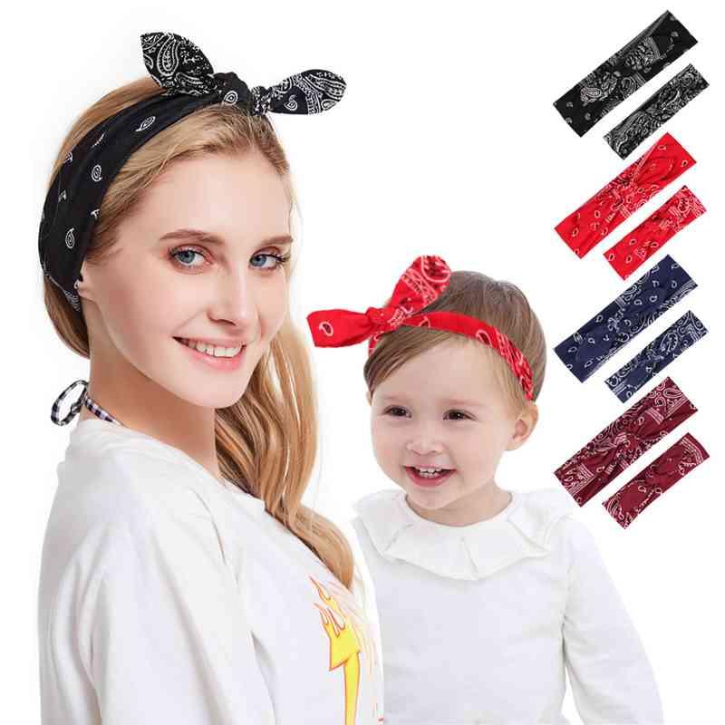 Luxury Modern Bow For Mother and Baby Headband Turban Rabbit Ears Elastic Hair Bands Retro Print Parent-Child Hair Accessories