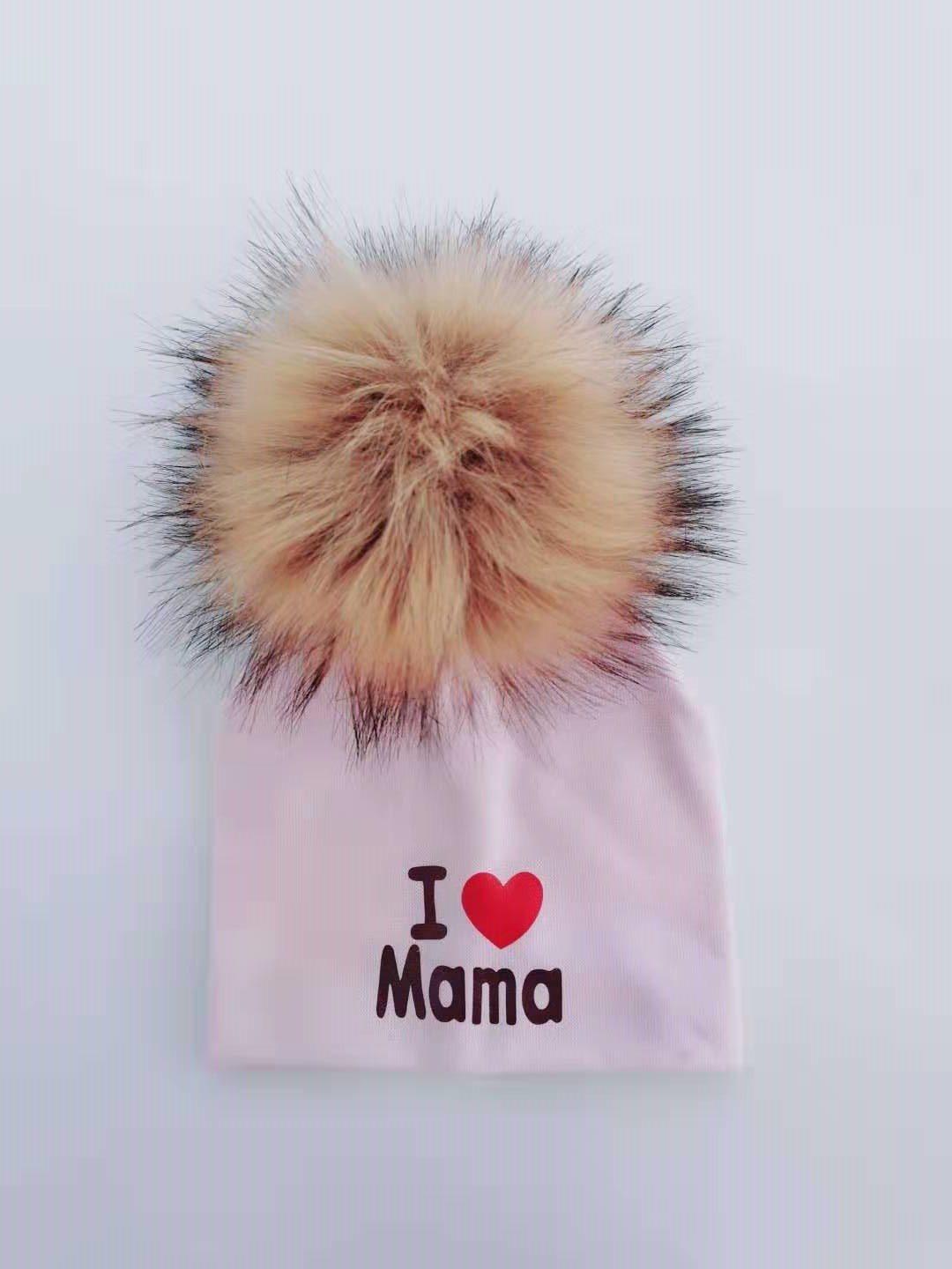 Newborn Cotton Hats Baby Pom Pom Childre Infant Hats For BabY Boys and Girls Wth Printed "I love mama " and " Design
