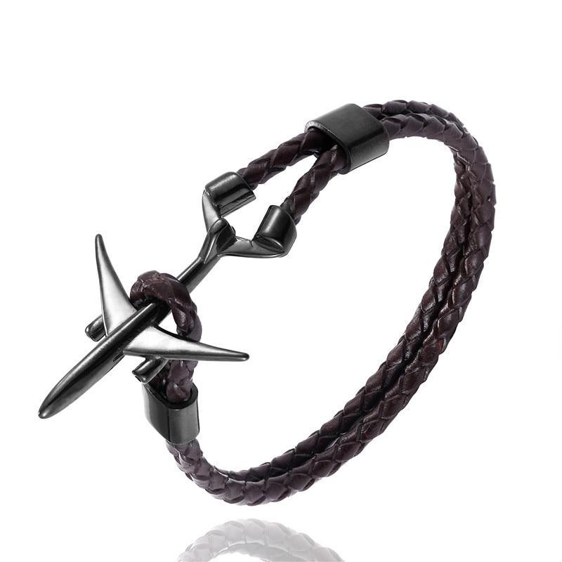 Modern Stainless Steel Airplane Anchor Luxury Bracelets For Men And Women Genuine Multi-Layer Leather Elegant Bracelet Freestyle Home Jewelry