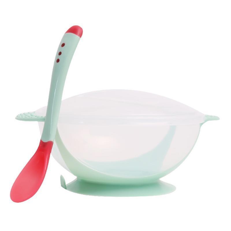 4 Color Advanced Silicone  Feeding Spoon  Temperature Sensing Weaning Soft Head  Spoons for 4-24 Months Baby And Spoon and Bowl Set