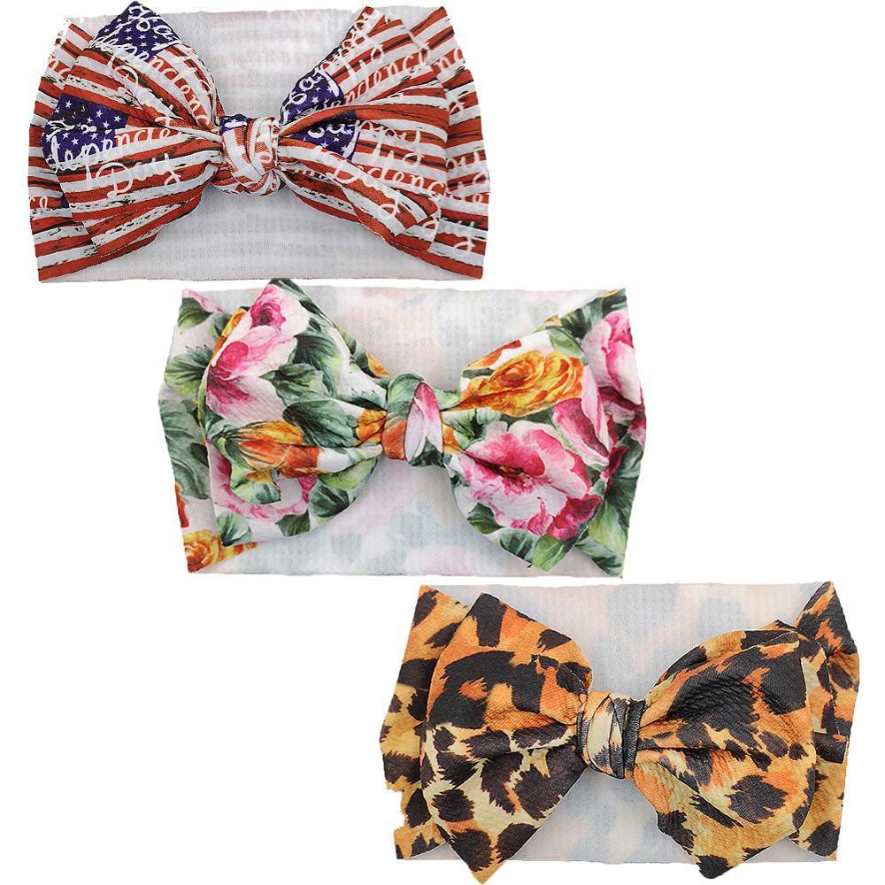 Handmade Luxury 3PCS Baby Accessories Turban Baby Girl Headbands Printed Big Bows Fabric Bow Infant Headwraps bow For Kids