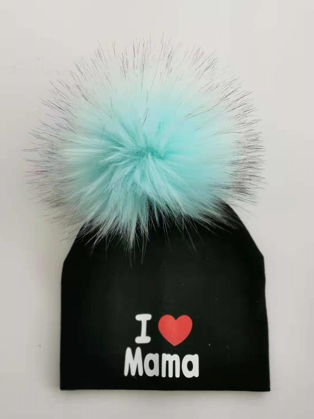 Newborn Cotton Hats Baby Pom Pom Childre Infant Hats For BabY Boys and Girls Wth Printed "I love mama " and " Design