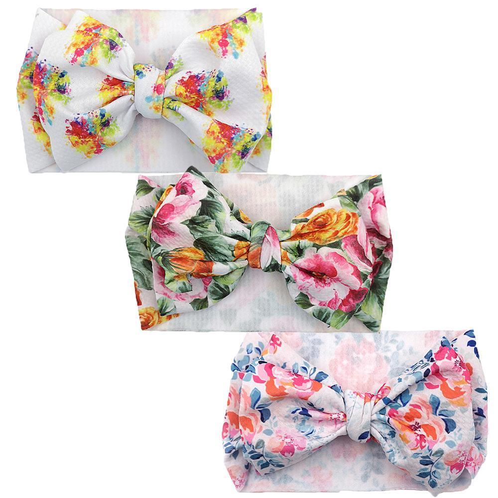 Handmade Luxury 3PCS Baby Accessories Turban Baby Girl Headbands Printed Big Bows Fabric Bow Infant Headwraps bow For Kids