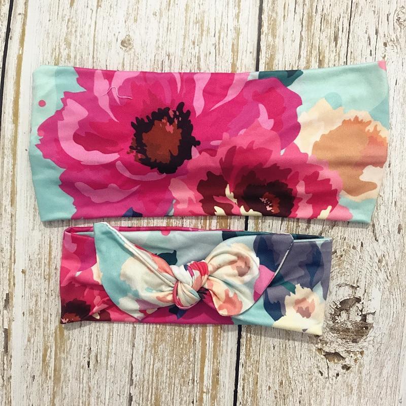 Luxury Mdoern Set 2PCS Baby and Mom Headbands Set Flower Bowknot Newborn Turban Cross-tied Mommy Headband Bow