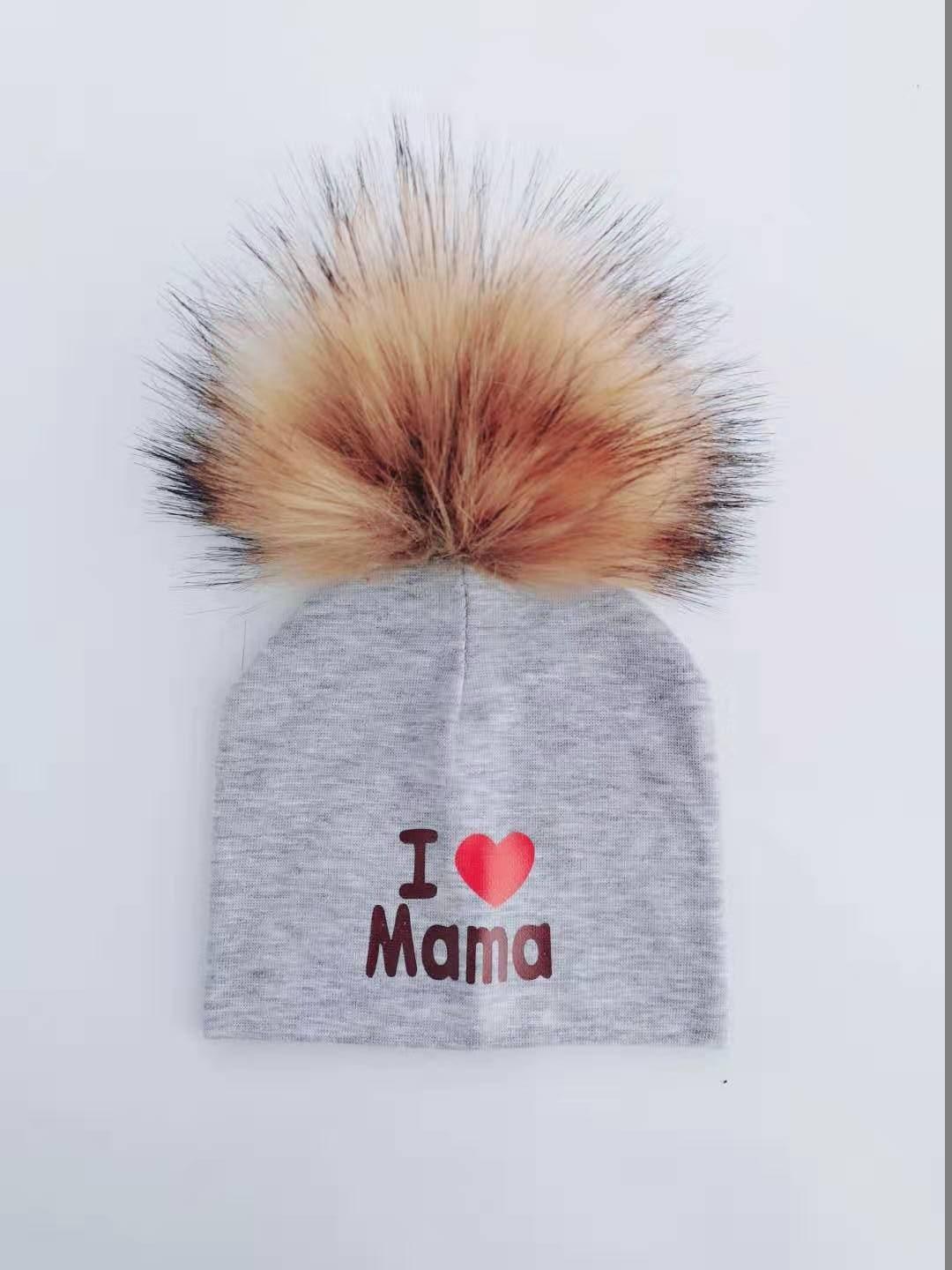 Newborn Cotton Hats Baby Pom Pom Childre Infant Hats For BabY Boys and Girls Wth Printed "I love mama " and " Design