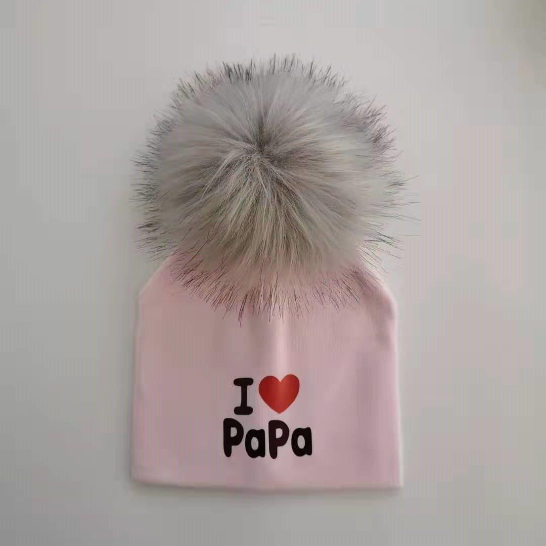 Newborn Cotton Hats Baby Pom Pom Childre Infant Hats For BabY Boys and Girls Wth Printed "I love mama " and " Design